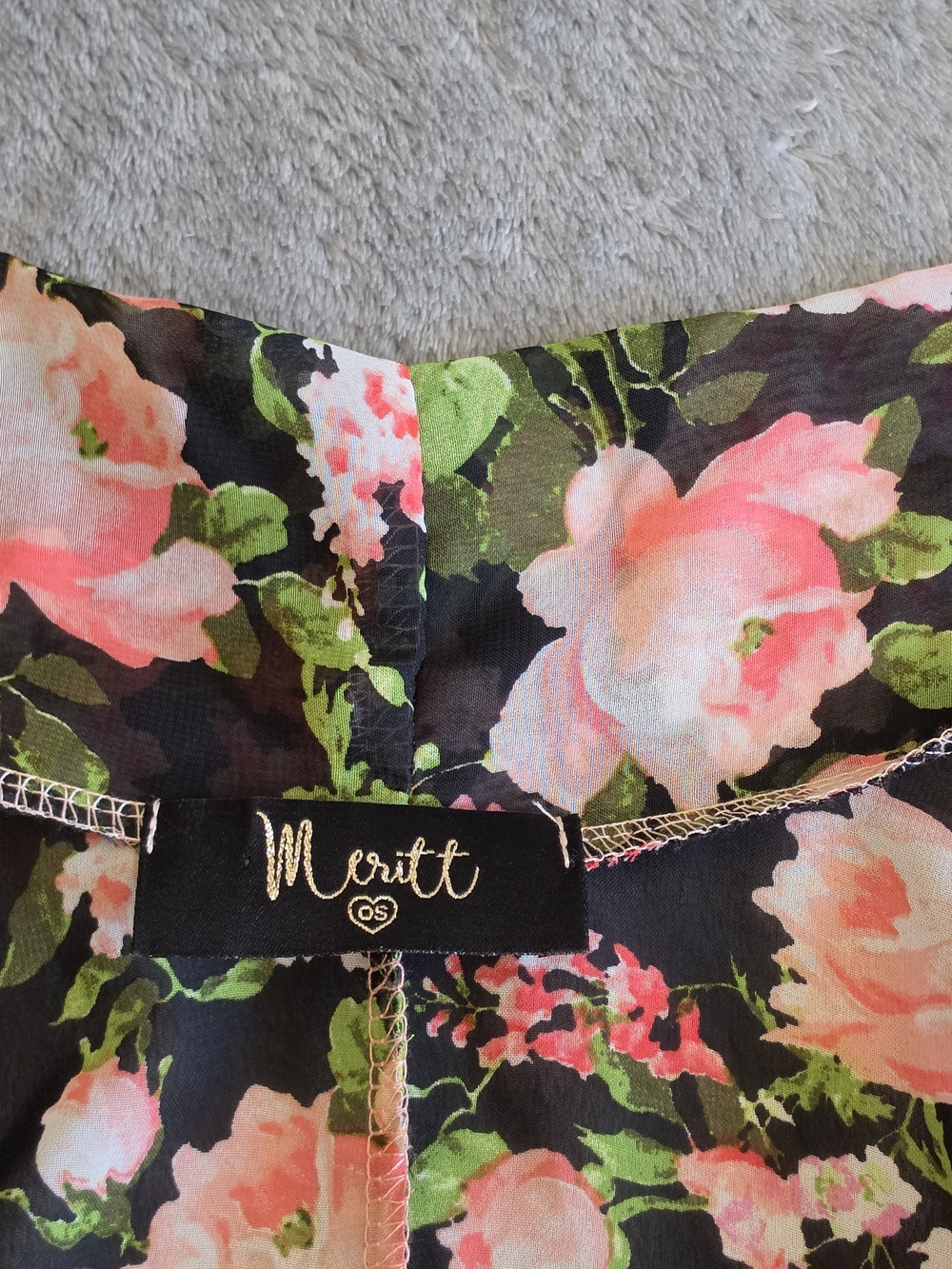 Floral Open-Front Cardigan Shrug - Black with Pink Roses - Picture 8 of 9